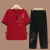 拼征夏季小个子套装夏装新款套装姥姥衣服夏季短袖T恤上衣裤 红色套装 XL90105