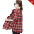 皮尔卡丹（pierre cardin）纯棉格子衬衫女长袖春秋季2023中年韩版宽松洋气衬衣外套 红色 XL