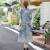 古鑫鳯新中式大码女装夏季新款时尚复古中国风水墨画衬衫半身裙套装 蓝色套装 XL