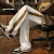 MR-90官方潮牌休闲裤男女同款条纹抽绳复古直筒裤子宽松ins情侣阔腿裤 白色（NE01-7） XL（建议130-160斤）