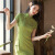 年新款绿色民国风老上海旗袍复古素雅日常可穿年轻款少女 绿色 S
