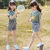 雅尔索女童夏装套装2024新款韩版小学生衣服儿童短袖夏季牛仔短裤两件套 牛油果绿+牛仔短裤 110 建议身高100-110