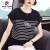 皮尔卡丹2024年夏季新款韩版中年装条纹短袖T恤女宽松遮肚大·码上衣小衫 黑色 M