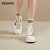 珂卡芙（KEKAFU）板鞋女2024秋季新款厚底休闲运动鞋增高松糕平跟小白鞋 米黑5cm 37标准码