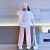安錔2024大女童新款短袖套装T恤长裤两件套儿童夏季卡通洋气夏装 粉色小熊冰丝套装 120cm(120cm)
