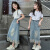 忙忙熊（MangMangXiong）女童棉T恤半身裙套装夏季新款中大童女孩短袖T恤牛仔裙儿童两件套 牛仔裙 160