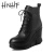 HNHF品牌高跟女靴厚底短靴圆头坡跟马丁靴侧拉链系带短筒单靴牛皮靴子 黑色【单里】 34
