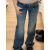 妃诗米春夏穿的女超低腰性感牛仔裤美式镶钻辣妹低腰微喇叭修身显瘦设计 复古蓝版 S95斤以内