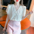 京蝌蝌2024夏季新款新中式盘扣蕾丝衬衫女雪纺衫仙气短袖气质小衫 杏色 5-95斤