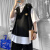 NASAWASSUP高级感短袖衬衫男夏季设计感衬衫领痞帅假两件马甲青少年日系衬衣 黑白 M