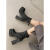 森馬（Senma）马丁靴女厚底高跟短靴漆皮黑色欧美气质粗跟靴子高跟靴感 哑光黑色 精品 35