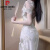 皮尔卡丹（pierre cardin）新中式国风改良旗袍法式复古高级性感包臀气质白色蕾丝连衣裙女夏 图片色 L