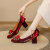 法英莎方头高跟鞋粗跟珍珠一字带玛丽珍鞋红色婚鞋2023新款春秋法式单鞋 米白色 38