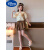 迪士尼（Disney）女童套装夏季2024新款衬衫云朵裤裙时髦中大童洋气儿童休闲两件套 卡其色 140cm