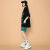 妍柏妮2024年新款女装套装气质优雅减龄夏季女夏s潮宽松设计感小众潮 黑色上衣+绿色短裤 套装 S