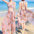 澳颜莱沙滩比基尼泳衣海边度假三件套高级感显瘦小胸女款分体游泳衣性感 粉色套装 S适合8095斤