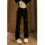 弗洛芊裤子潮流女ins美式高街韩版vibe风设计感绑带微喇叭裤黑色直筒牛 黑色 高品质 XS