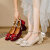 法英莎方头高跟鞋粗跟珍珠一字带玛丽珍鞋红色婚鞋2023新款春秋法式单鞋 米白色 38