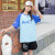 胖女孩短袖12到16岁初中生夏季学生女大童t恤夏天衣服加肥加大码 蓝色单上衣 140(60-80斤)