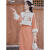 范哲芙新中式国风冬季旗袍套装加绒加厚年轻款少女马甲粉色连衣裙两件套 橘色加绒两件套 S