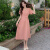 欧莲姬参加婚礼穿的衣服女套装大码胖mm装年夏季新款巨显瘦遮肉茶歇法式 粉色 XL