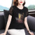 浪莎t恤女2024夏季新款显瘦的中年女士纯棉女妈妈短袖时尚设计感宽松 蓝花黑色 XL 115-125斤