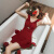 柯帛（KEBO）泳衣女连体裙式小平角保守遮肚聚拢显瘦时尚温泉游泳衣性感 1901-红色 L（98-112斤）