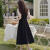 皮尔卡丹洋气质新款中式复古雪纺撞色拼接假两件收腰显瘦连衣裙子夏季女装 黑色 S