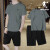 乔丹运动套装男夏季新款透气宽松训练健身跑步休闲两件套速干短袖短裤 丛影绿/黑色 XL