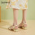 达芙妮（DAPHNE）玛丽珍女鞋2024新款粗跟方头绑带凉鞋仙女风珍珠一字带中跟单鞋女 黄色 跟高3.0cm 35 标准尺码