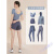 日顿瑜伽服夏季女 户外跑步运动套装女夏季短袖薄款健身房速干衣 蓝色两件套 S