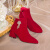 ELGK婚鞋女秀禾主婚纱两穿新款新娘鞋 酒粗跟结婚新娘鞋靴子 红色 34 标准尺码