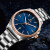 依波（EBOHR）手表  男士手表镂空机械表男时尚简约气质瑞士风格男款手表腕表 【探索者系列】蓝面钢带+赠皮带
