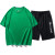休闲运动套装男夏季字母印花短袖短裤两件套T恤男半 翠绿色 5XL
