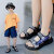 迪士尼（Disney）凉鞋男童夏款中大童软底2024年新款运动防滑沙滩时尚防臭休闲凉鞋 黑白KT3303露趾 28 码内长17.8cm