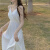 以欧（YIOU）2024新款不透夏天白色V领气质款吊带连衣裙女中长款度假裙731 白色 XL