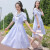 NQSQ中学生连衣裙时尚海军风初中生夏装2022新款青少年女孩日系格子裙 蓝色格子 s60-80斤