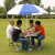 八格格 户外桌椅 铝合金连体桌椅 便携式露营野餐桌折叠桌椅 可印刷logo 连体桌+2.4米伞+底座（颜色可换)