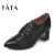 Tata/他她单鞋女高跟鞋2017秋牛皮尖头粗跟深口皮鞋FBA20CM7 黑色 38