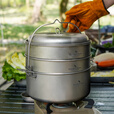 必唯（BOUNDLESS VOYAGE） 纯钛户外蒸锅4.5L便携汤锅露营锅具野营平底锅火锅大容量蒸隔 1L水壶+不沾锅+4.5L蒸锅