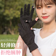 李绅棉手套女夏季薄款防晒开车防滑露指触屏骑电动车漏二指干活用骑行 棉质双手翻盖-水粉 均码