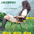 野徒者户外折叠椅露营便携式靠背写生躺椅野营钓鱼凳美术生椅子克米特椅 卡其色【大号】榉木扶手 露营户外桌椅