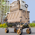 疆屿户外折叠露营车儿童可躺摆摊可升降桌野营野餐聚拢双层小推车 卡其轻途高碳钢车架双层牛津布