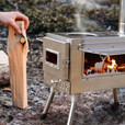 户外露营不锈钢折叠取暖炉多功能取暖桌面帐篷无烟便携式柴火室内 黑色碳钢柴火炉【送防烫手套+灰耙】
