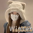 可爱猫耳朵毛绒帽子女士冬季新款骑车加厚保暖风寒东北雷锋帽 咖色 均码