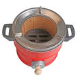 红鱼跃双耳款红色一节室内户外家用煤木炭煤炭两用烤火取暖炉子 双耳红色半节【内径13cm】+压火盖