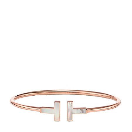 tiffany手镯 女士 蒂芙尼新款白贝母手镯 t字母系列 18k玫瑰金镶嵌