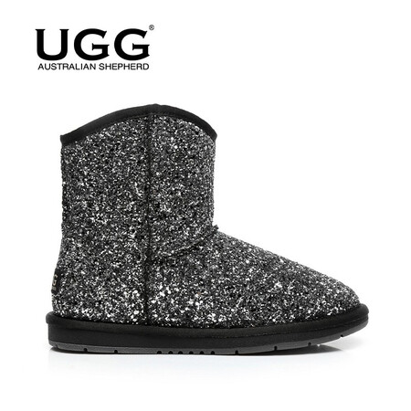 澳洲雪地靴 Asugg 2019冬季新款保暖雪地靴女闪亮贴片短靴羊毛防滑底女