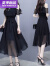 ZENGZHI NIUZAI修身夏季气质时尚新款中长款显瘦2024裙子露肩雪纺女装连衣裙韩版 黑色 M