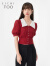 爱居兔夏季新款肌理感泡泡袖减龄时尚短袖雪纺衫ENSBJ2N015A 暗红镶拼15 160/84A/M